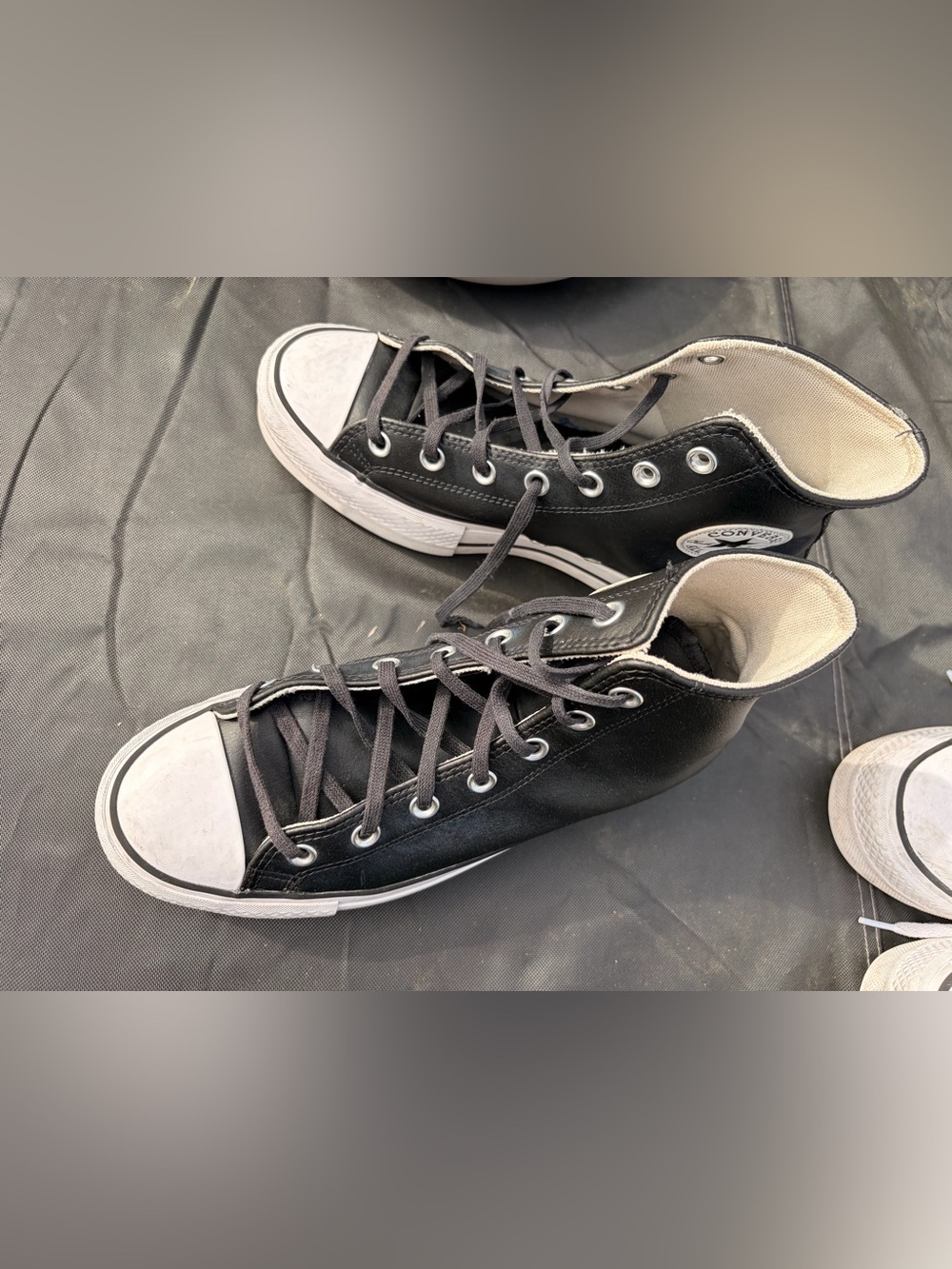 Converse Black High-Top white leather Sneakers size 9 1/2 women - Picture 2 of 4